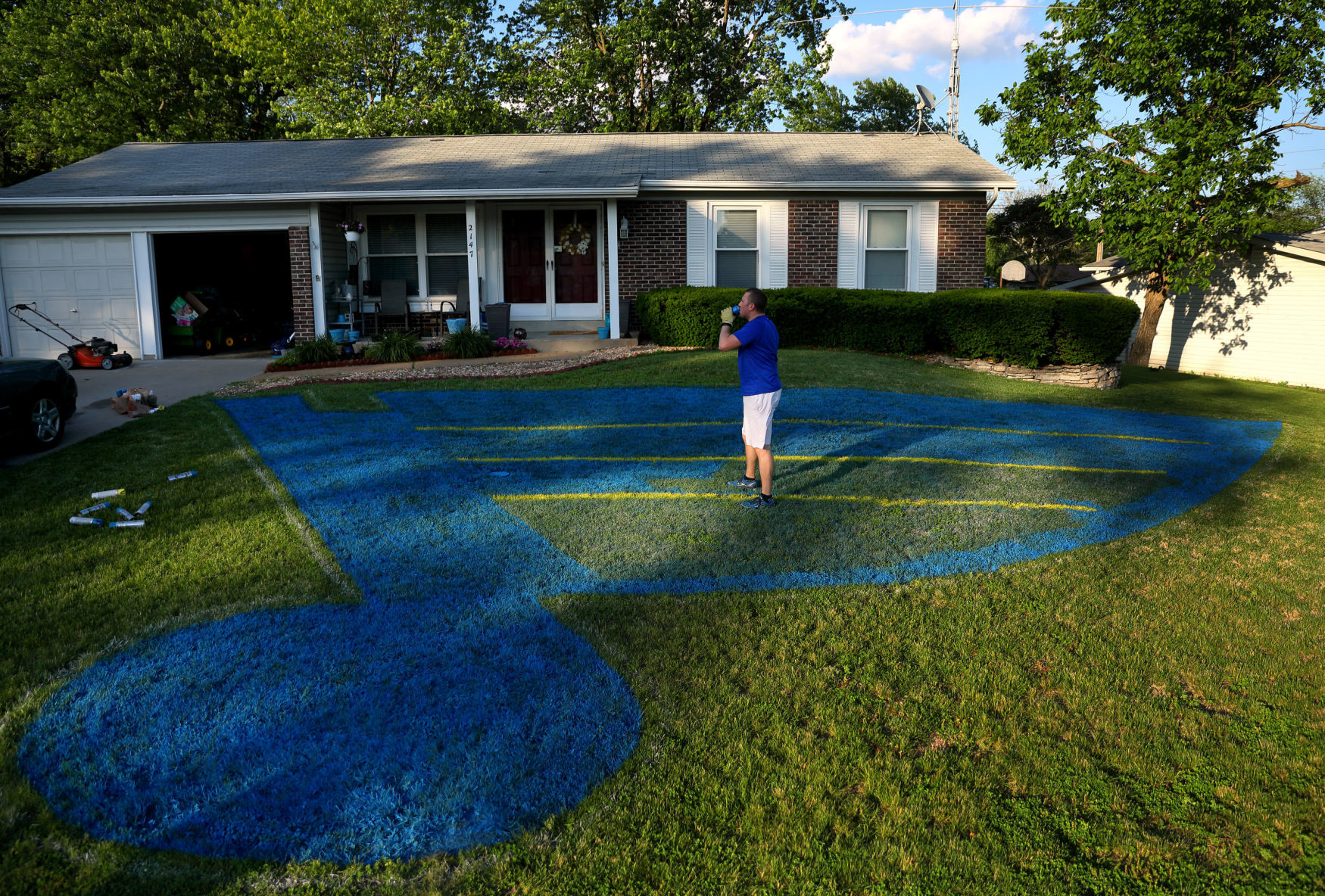 St. Louis Blues fan paints his yard with logo